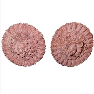 Vintage Carved Tea Rose Colored Flower Clip Earrings